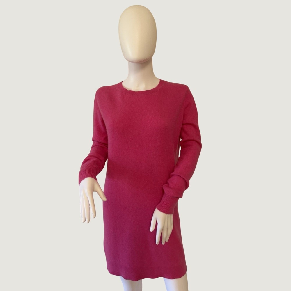 Neiman Marcus Cashmere Pink Crew Neck Short Long Sleeve Sweater Dress size  XS